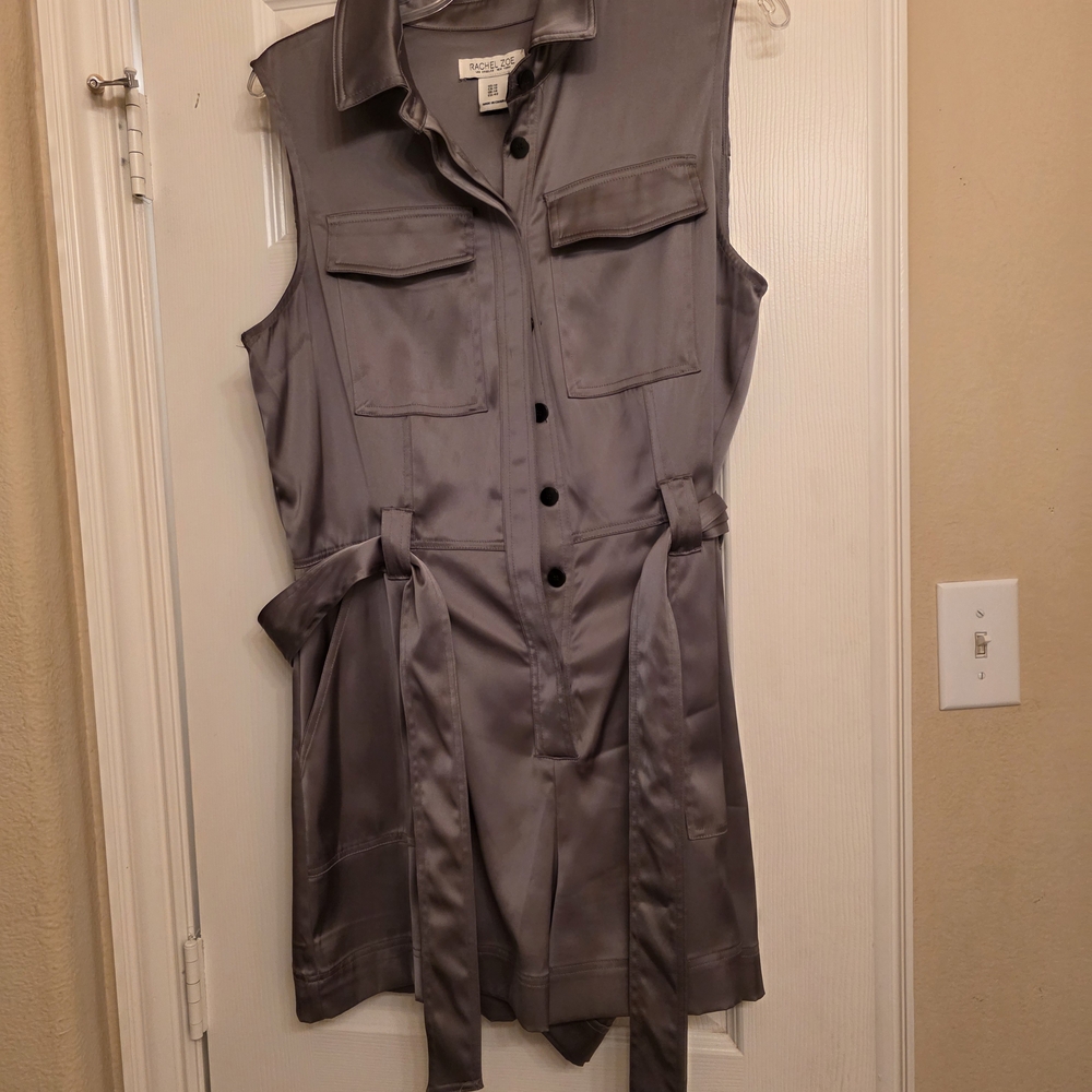 Gray Sleeveless Button-Up Romper